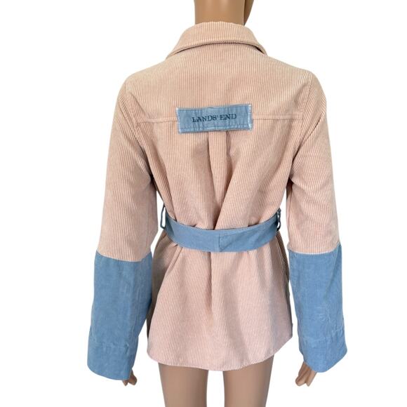 Upcycled Corduroy Shirt Shacket Colorblock Cottagecore Soft Neutral Fall Jacket - Picture 1 of 7